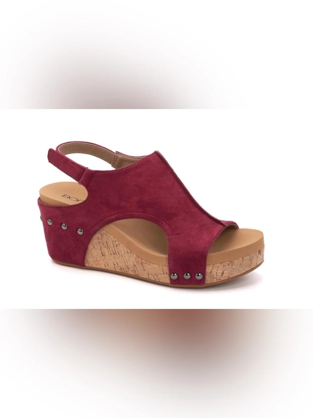 Corkys Carley Burgundy Suede Wedge Sandals
